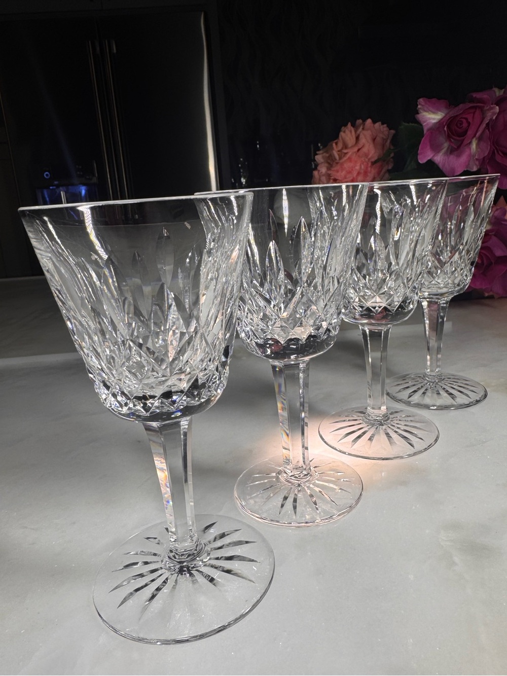 Vintage Waterford Lismore Claret Glasses Set 4 Elegant Cut Foot Crystal Ireland